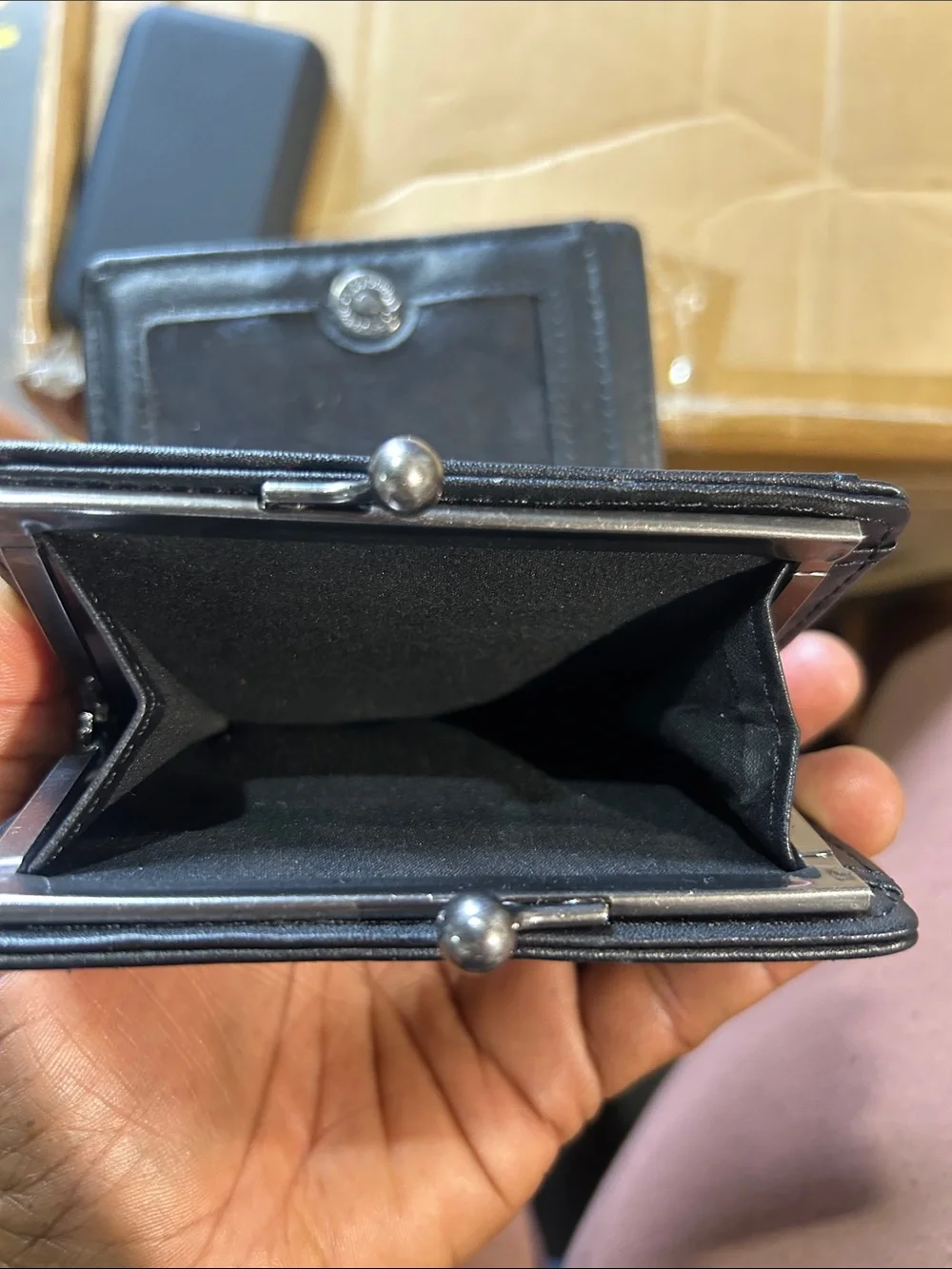 Preowned Loungefly Black Wallet with Purple Butterfly